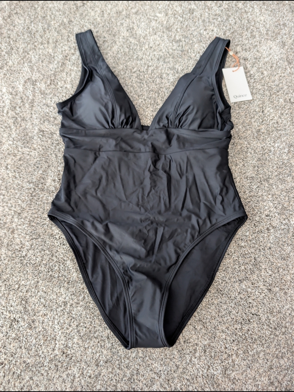 Quince Black Plunge V-neck One-Piece Swimsuit Large NWT